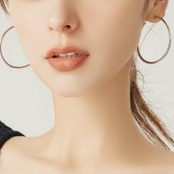 QLKIYLR 60mm Silver Hoop Earrings, 14K White Gold Plated - Picture 4 of 6